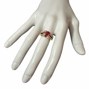 14K Gold & 20 Channel Set Diamonds Ring faux Ruby*8 grams*Size 7 1/2 GORGEOUS!